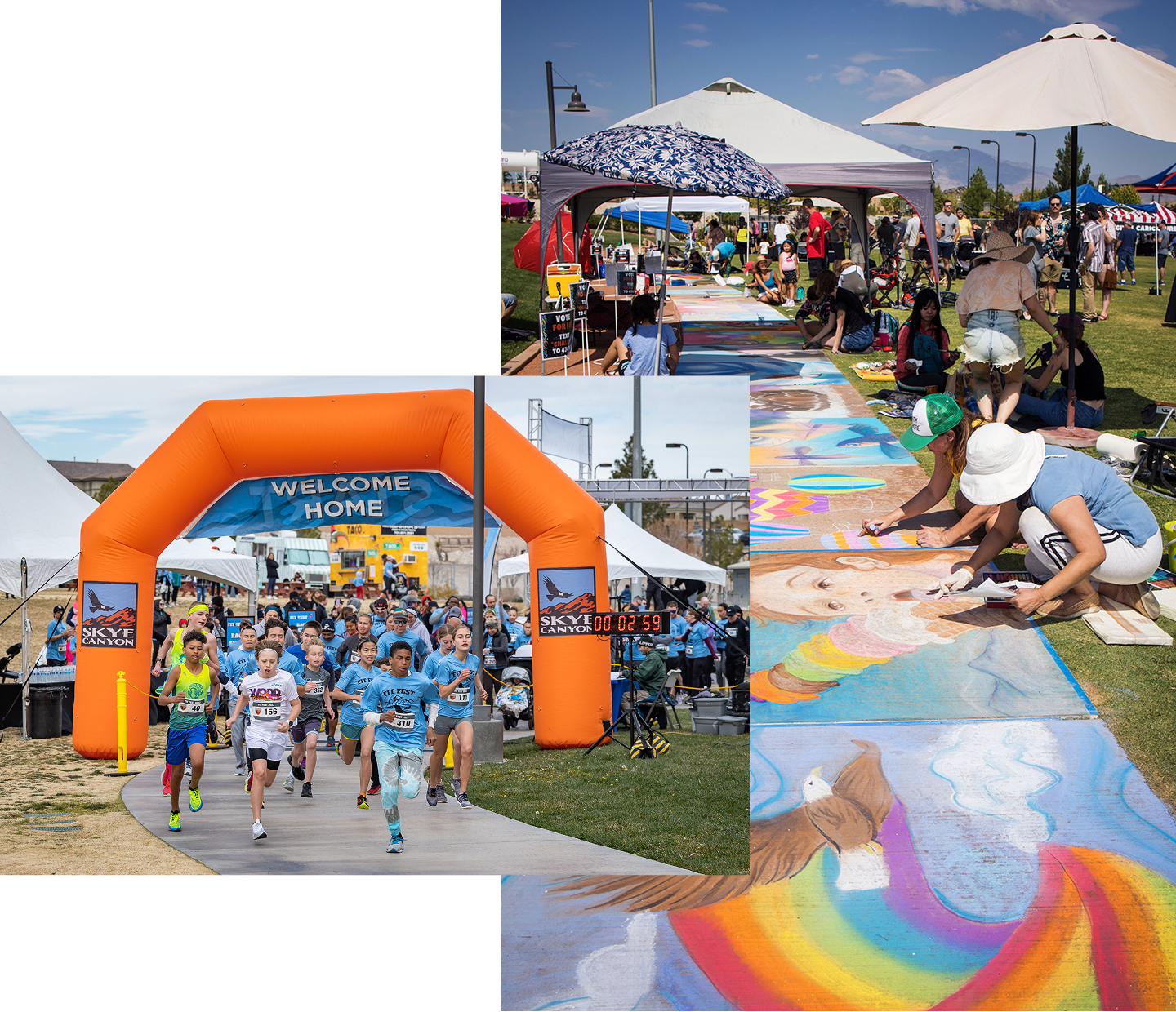 Community festival with colorful art and running race, managed by Olympia Management Services.